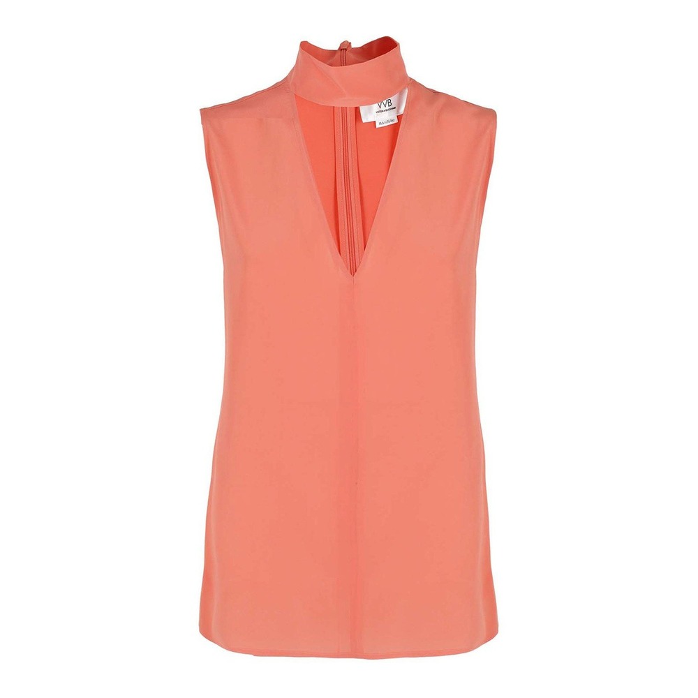 VVB Victoria‎ Beckham Coral Orange 100% Silk High Neck Cutout Blouse US 6 Luxury